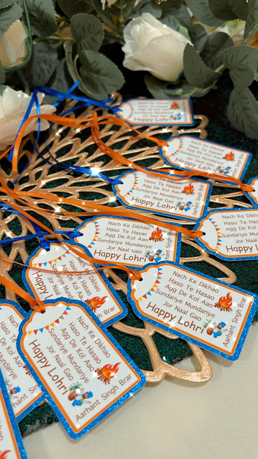 Lohri party gift tags - Blue and orange (for boys)