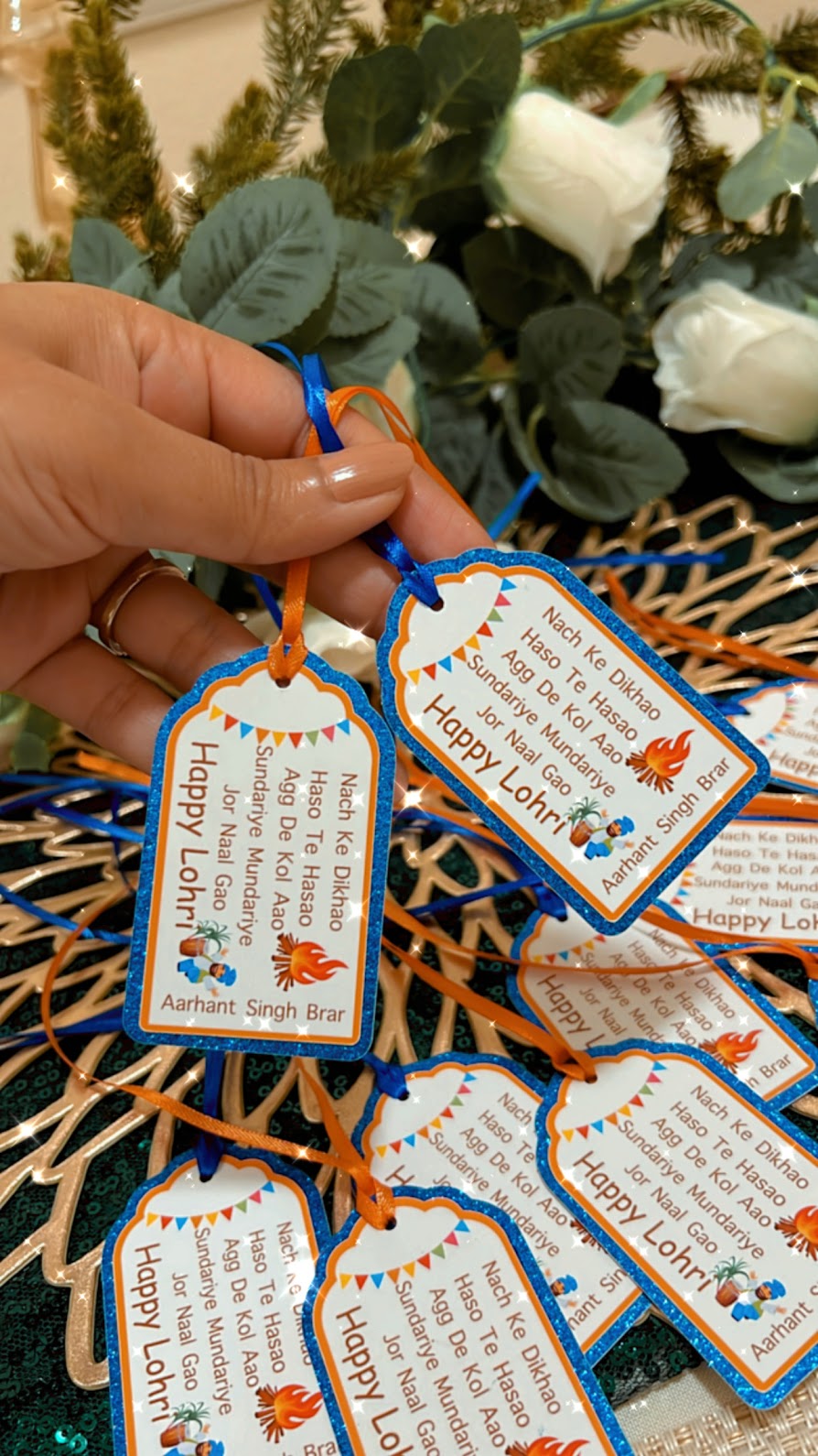 Lohri party gift tags - Blue and orange (for boys)