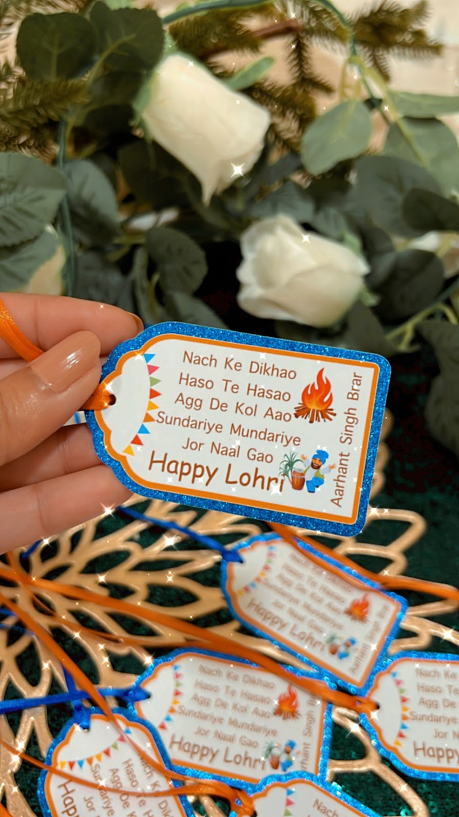 Lohri party gift tags - Blue and orange (for boys)