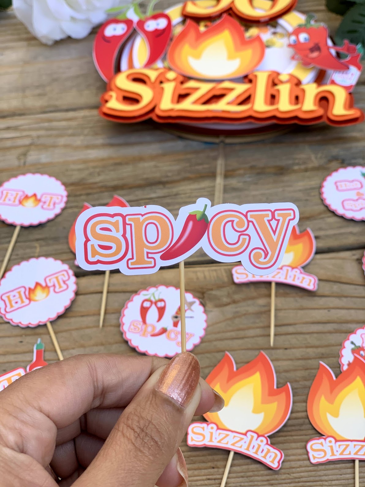 Sizzling Cupcake toppers, Fire Flame Cupcake toppers