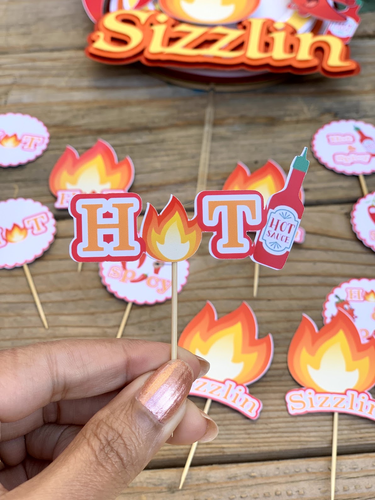 Sizzling Cupcake toppers, Fire Flame Cupcake toppers