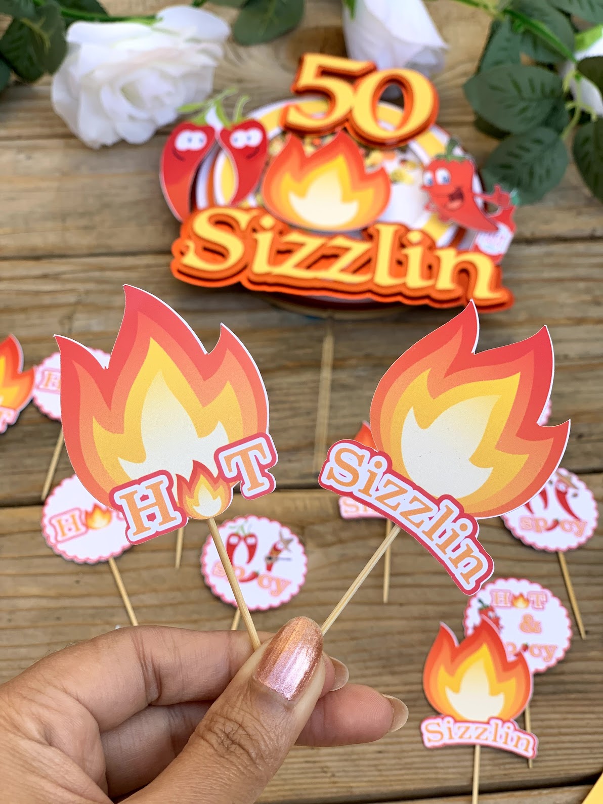 Sizzling Cupcake toppers, Fire Flame Cupcake toppers