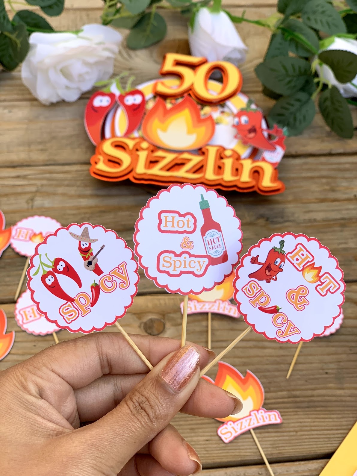 Sizzling Cupcake toppers, Fire Flame Cupcake toppers