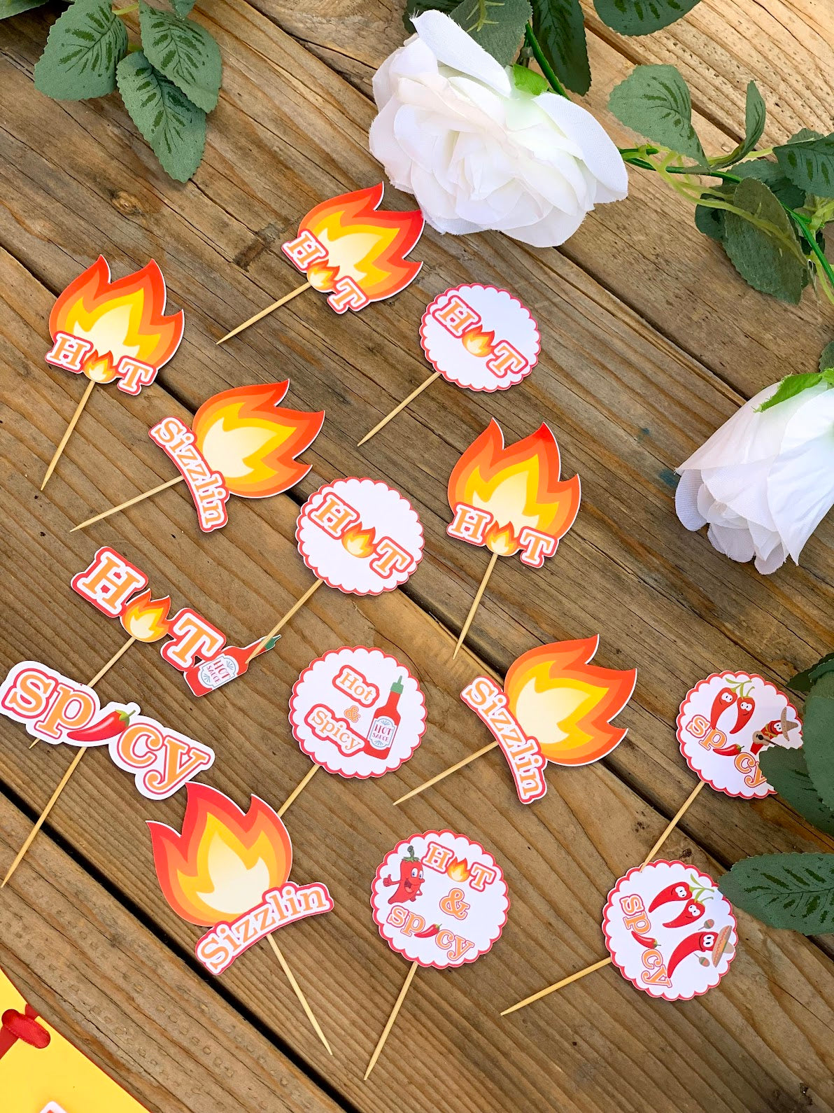 Sizzling Cupcake toppers, Fire Flame Cupcake toppers