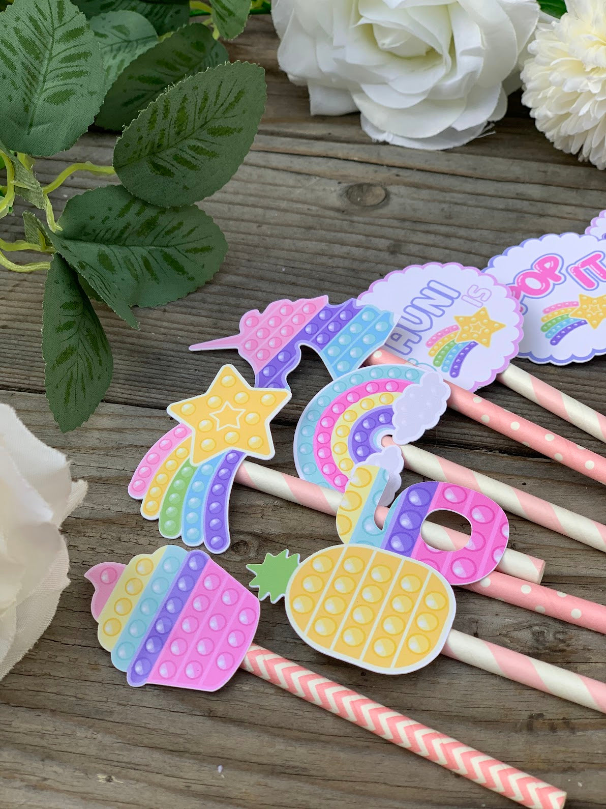 POP-IT Cupcake Toppers- Pastel colors