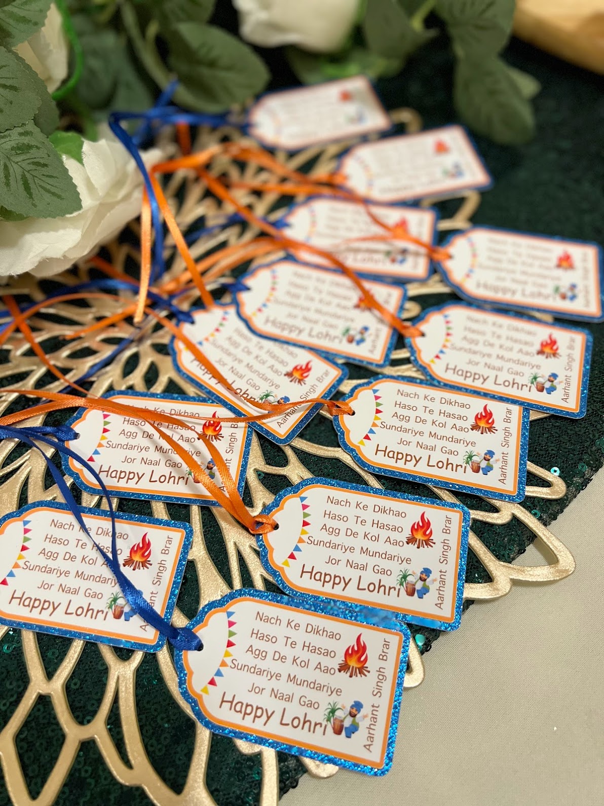 Lohri party gift tags - Blue and orange (for boys)