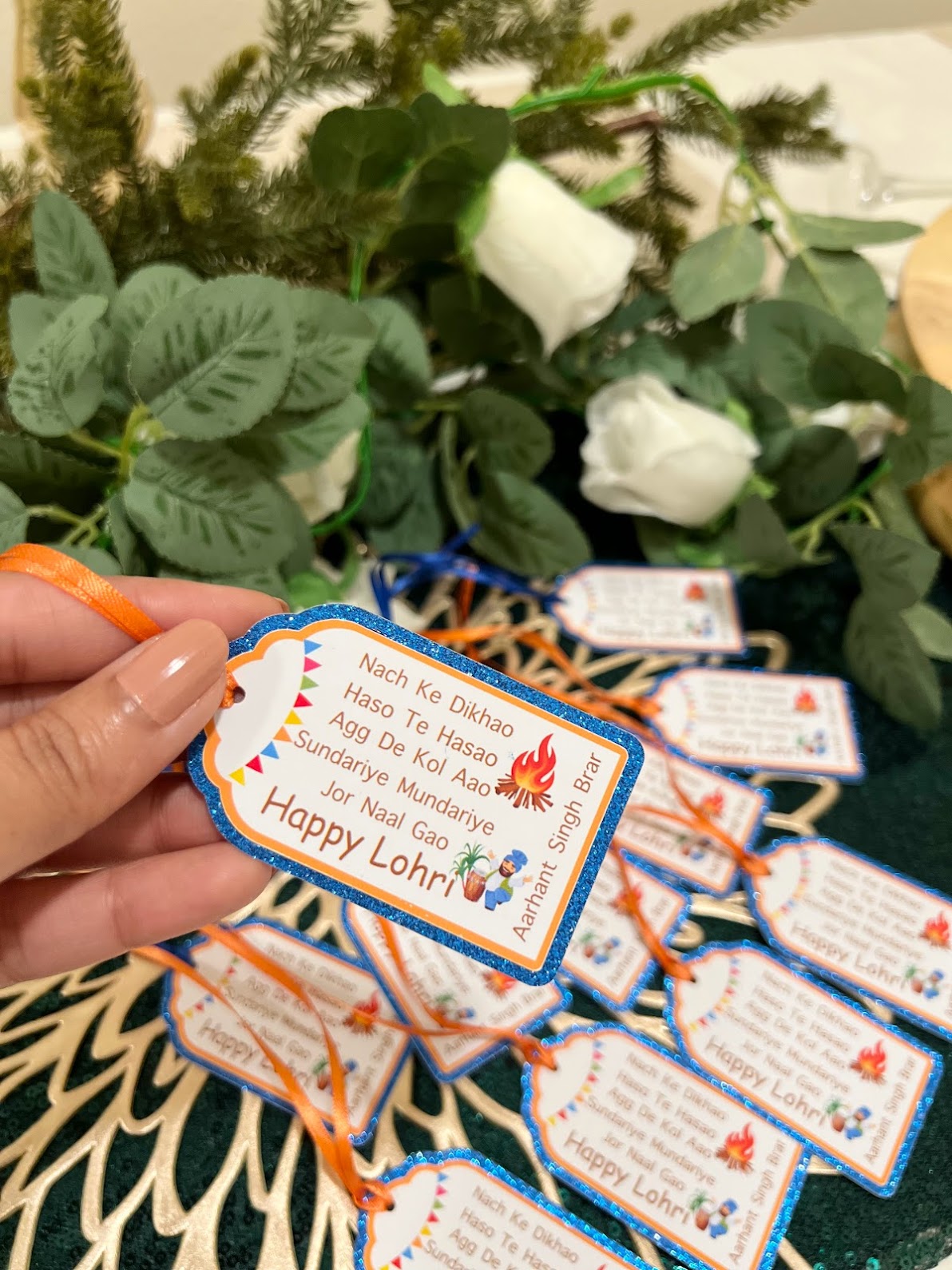 Lohri party gift tags - Blue and orange (for boys)