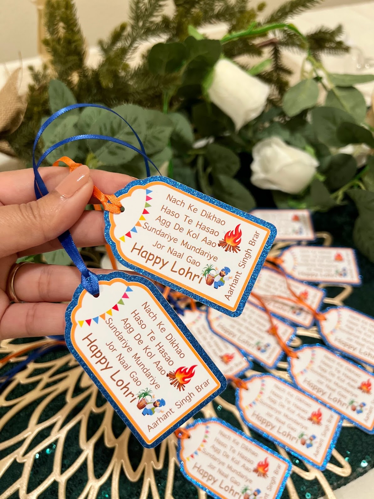 Lohri party gift tags - Blue and orange (for boys)