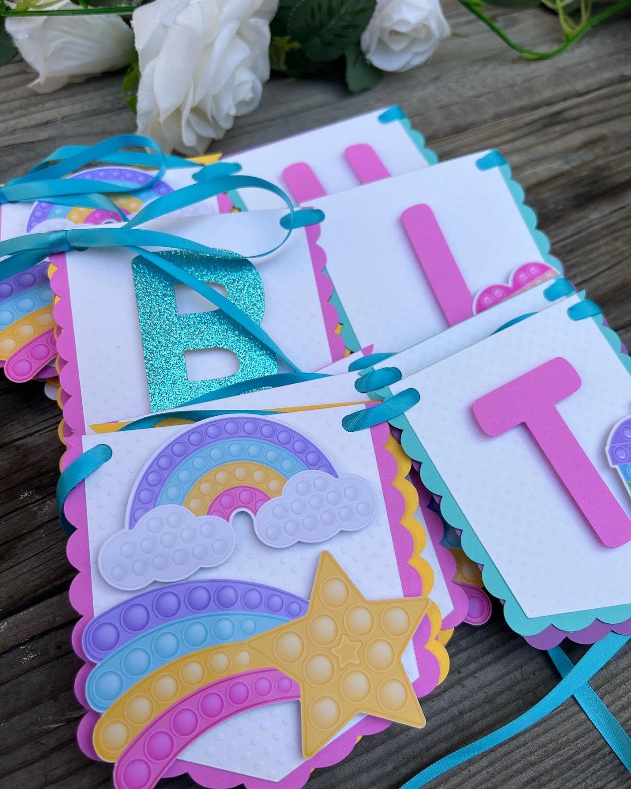 POP IT Happy Birthday Banner - Pastel colors