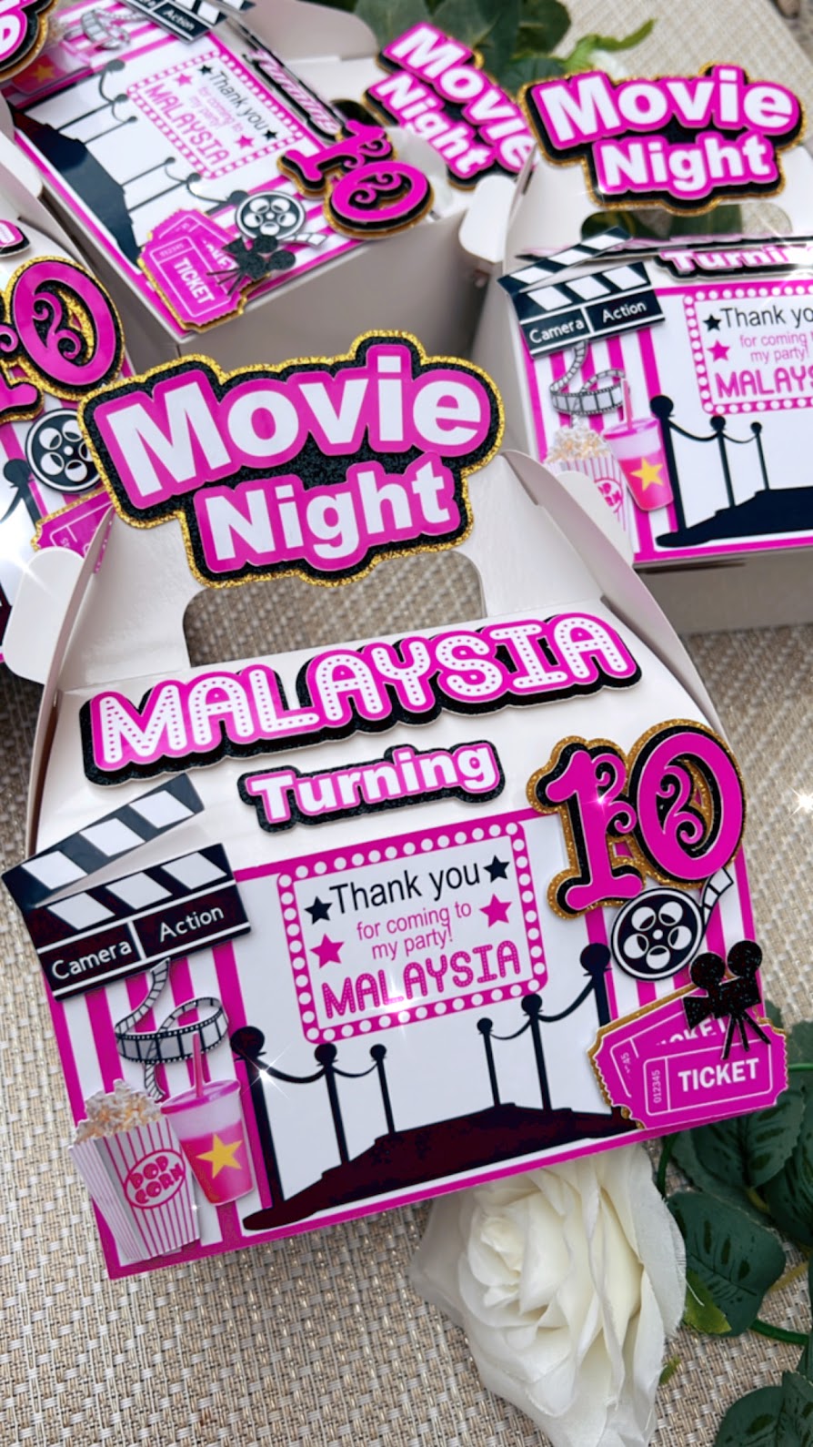 Movie theme favor box - Hot pink and Black