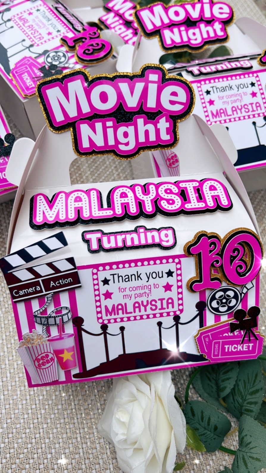 Movie theme favor box - Hot pink and Black