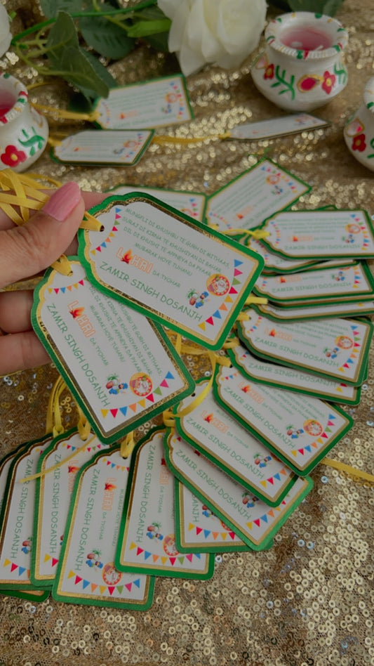 Lohri party gift tags - Green and gold (for boys)