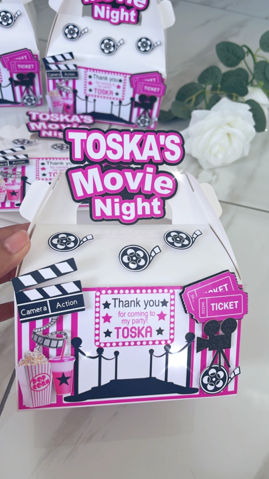 Movie theme favor box - Hot pink and Black