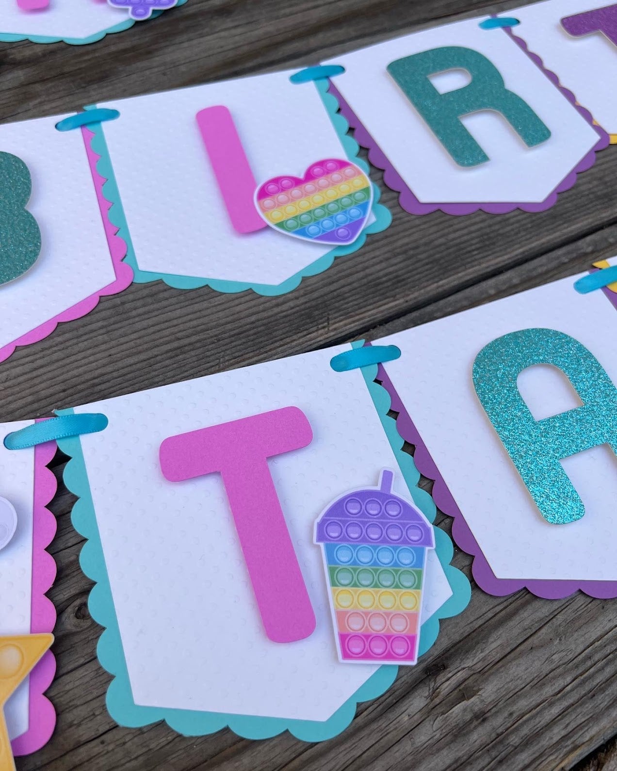 POP IT Happy Birthday Banner - Pastel colors