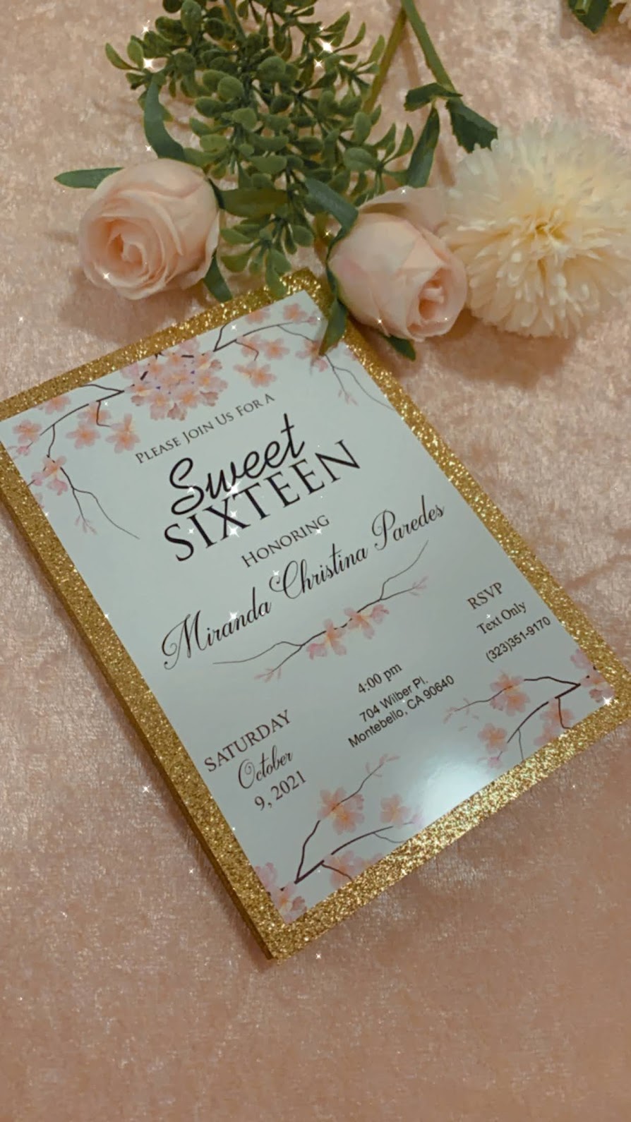 Sweet Sixteen Butterfly and Cherry Blossom flowers invitations