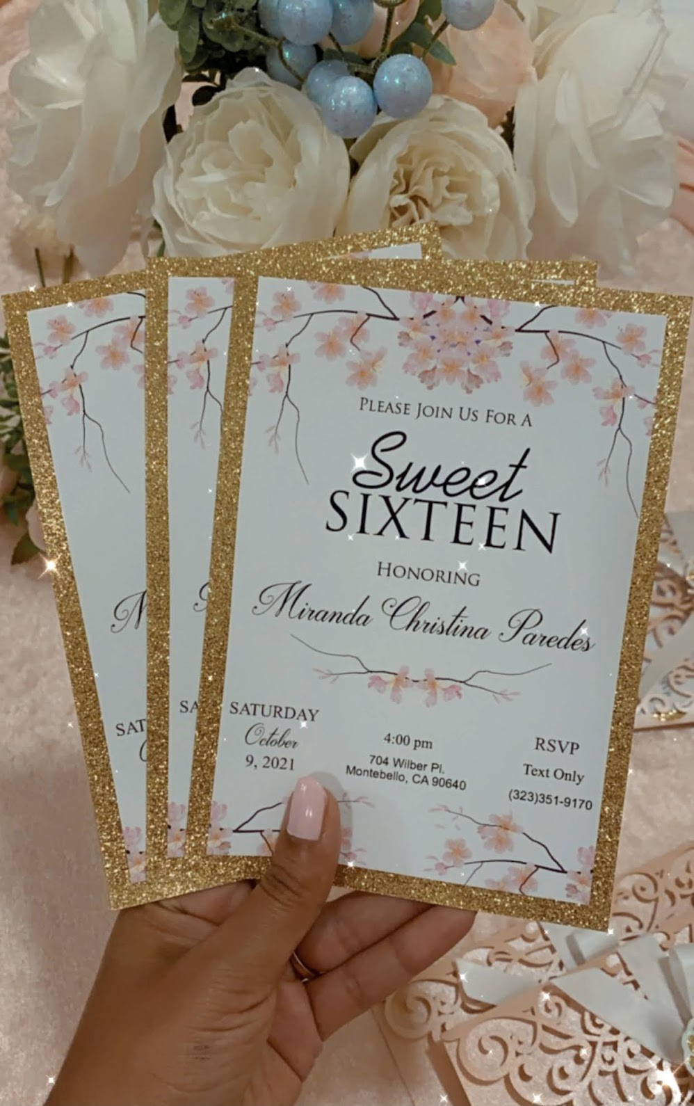 Sweet Sixteen Butterfly and Cherry Blossom flowers invitations