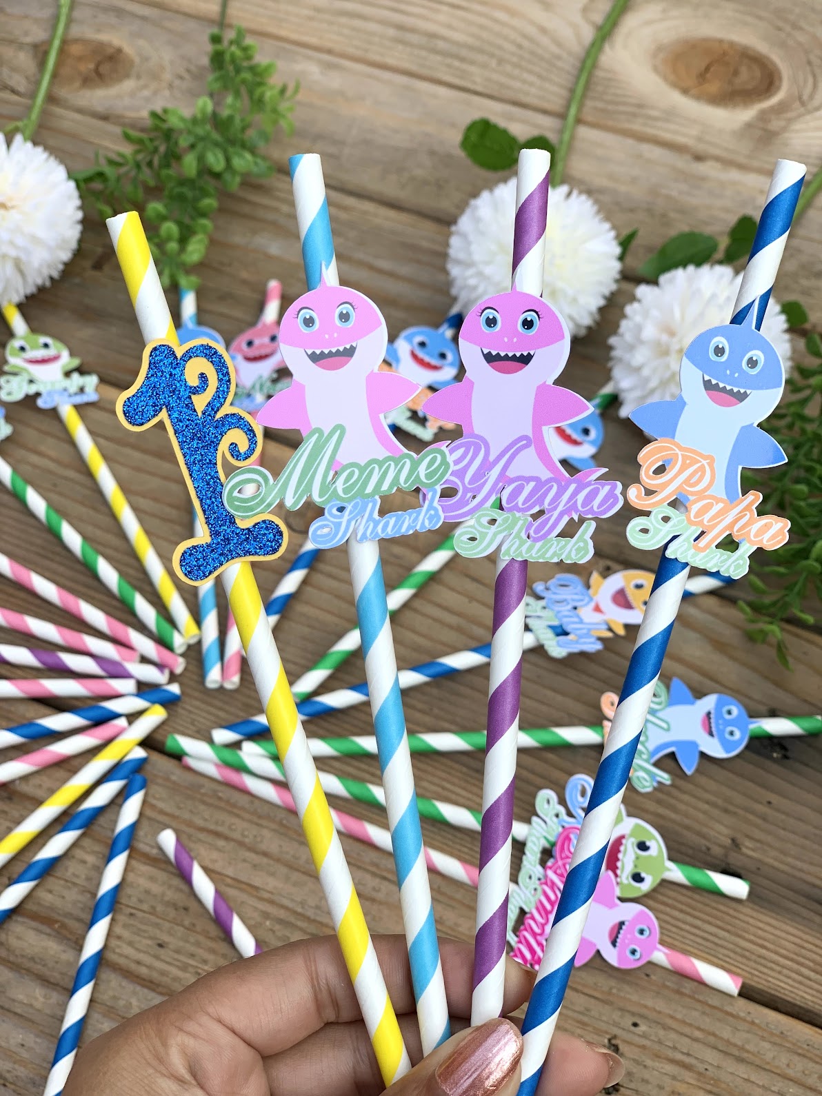 Baby Shark Party Straws