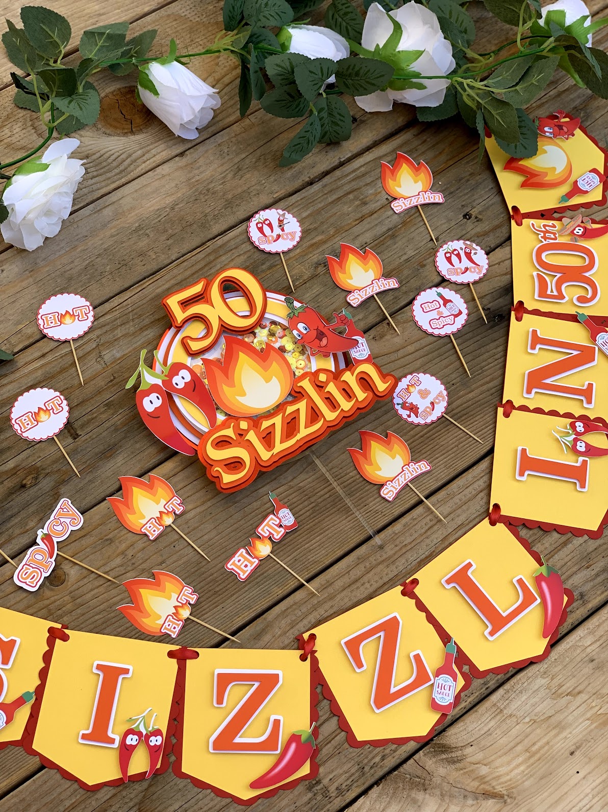 Sizzlin 50th 3D shaker cake topper