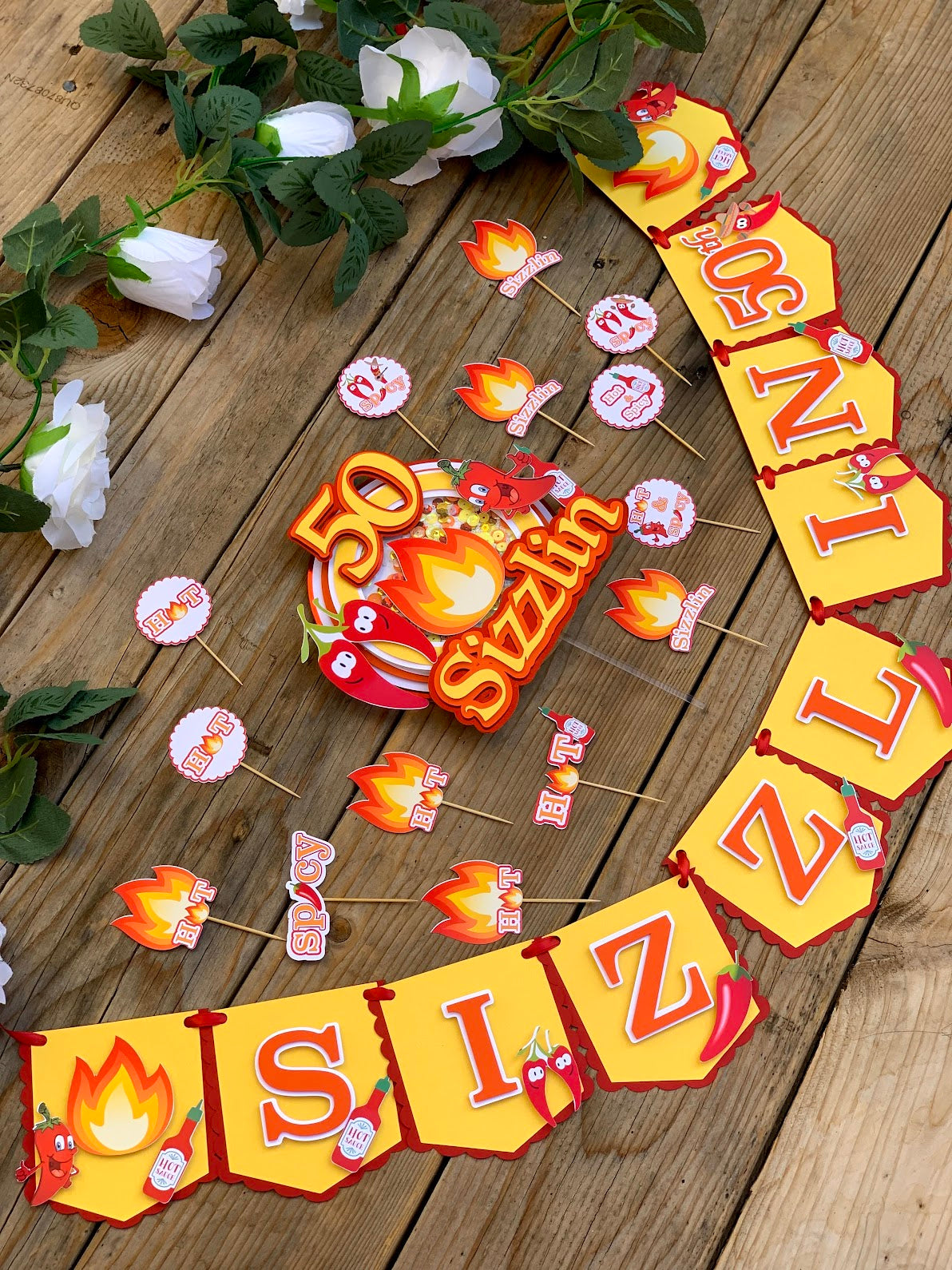 Sizzlin 50th 3D shaker cake topper