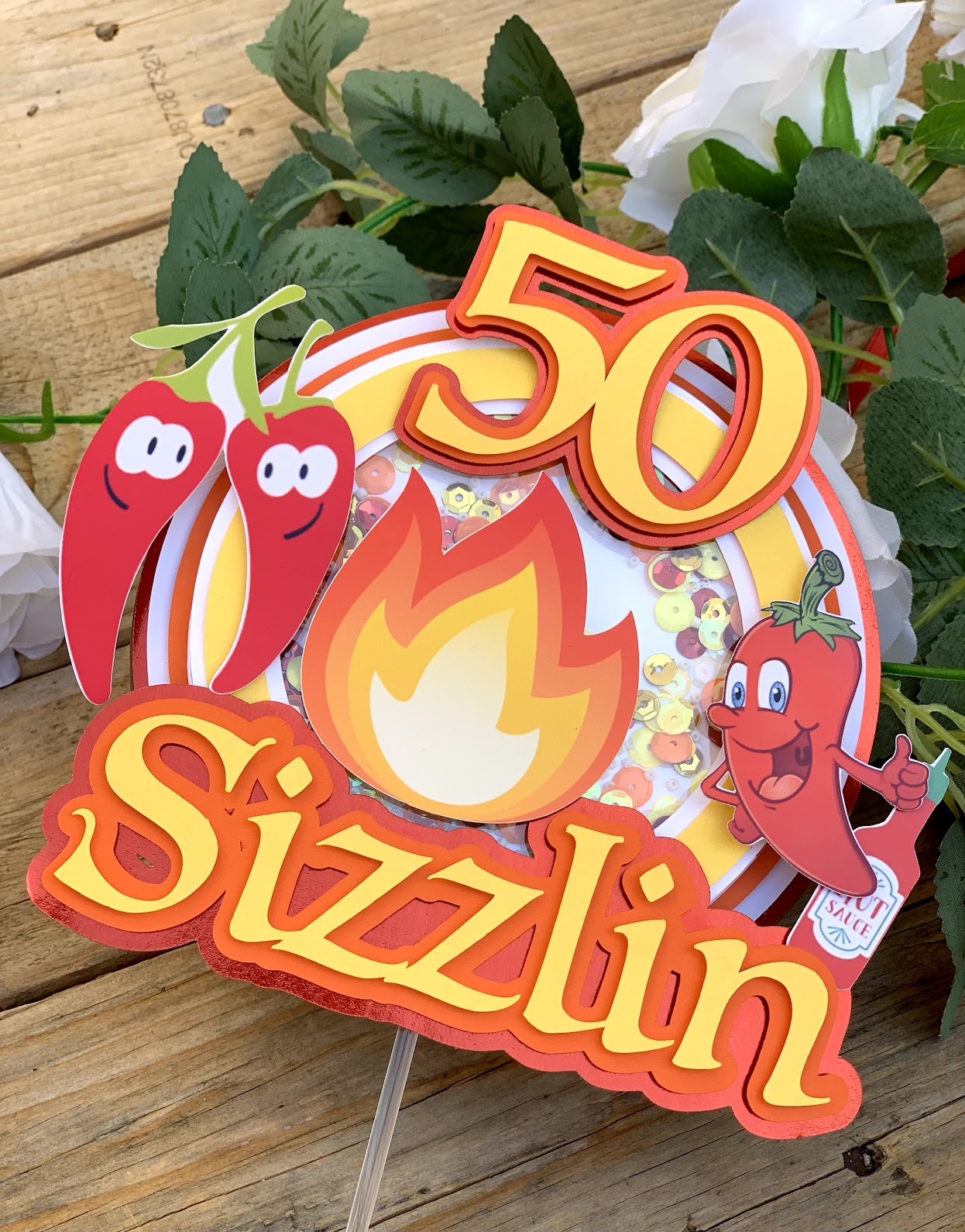 Sizzlin 50th 3D shaker cake topper