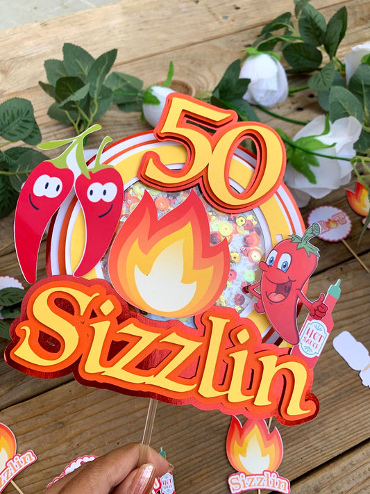 Sizzlin 50th 3D shaker cake topper