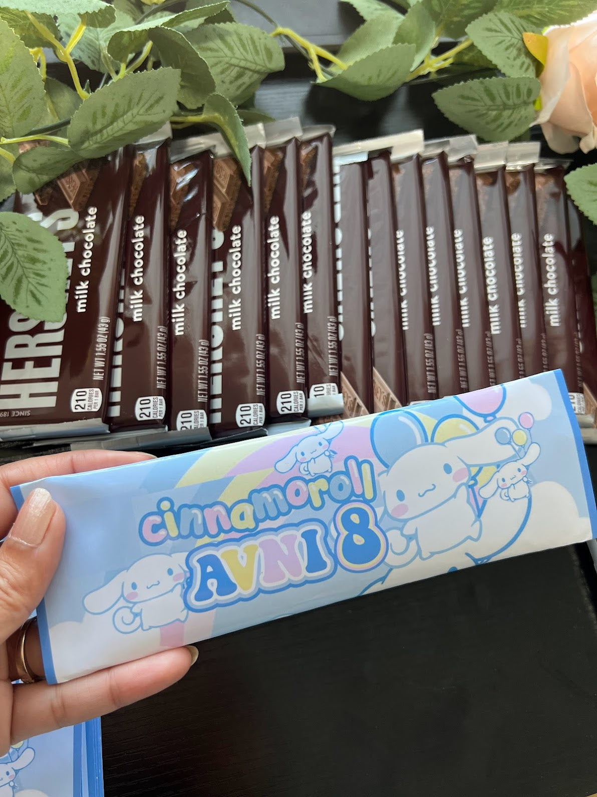 Cinnamoroll favors, Sanrio Hershey's bar, Cinnamoroll wrapped chocolate