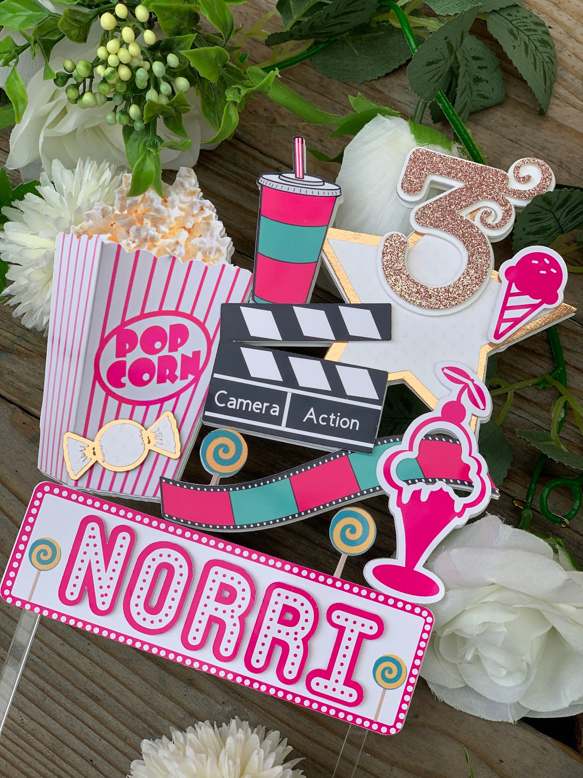 Movie Night Cake Topper, Movie theme 3D cake topper