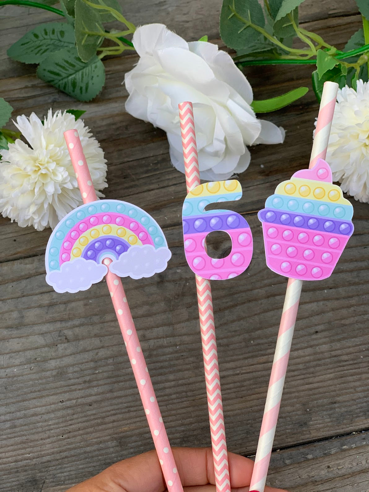 POP-IT decorated drink straws- Pastel colors