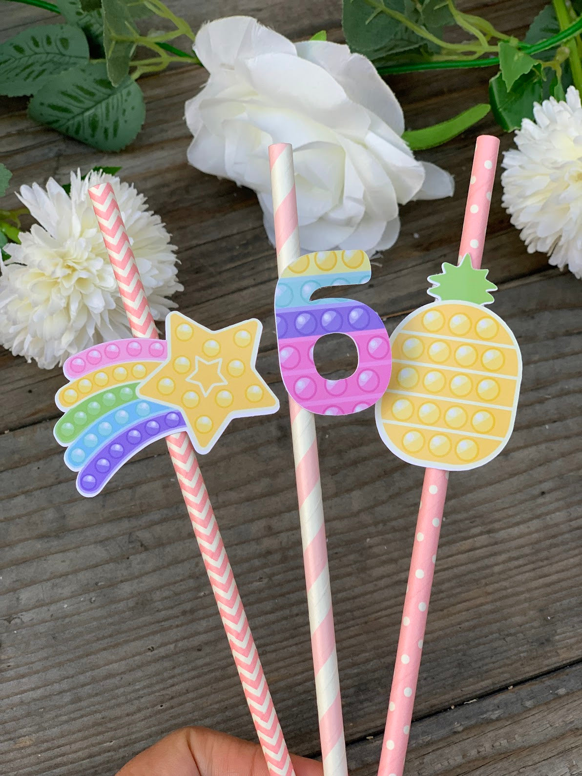 POP-IT decorated drink straws- Pastel colors