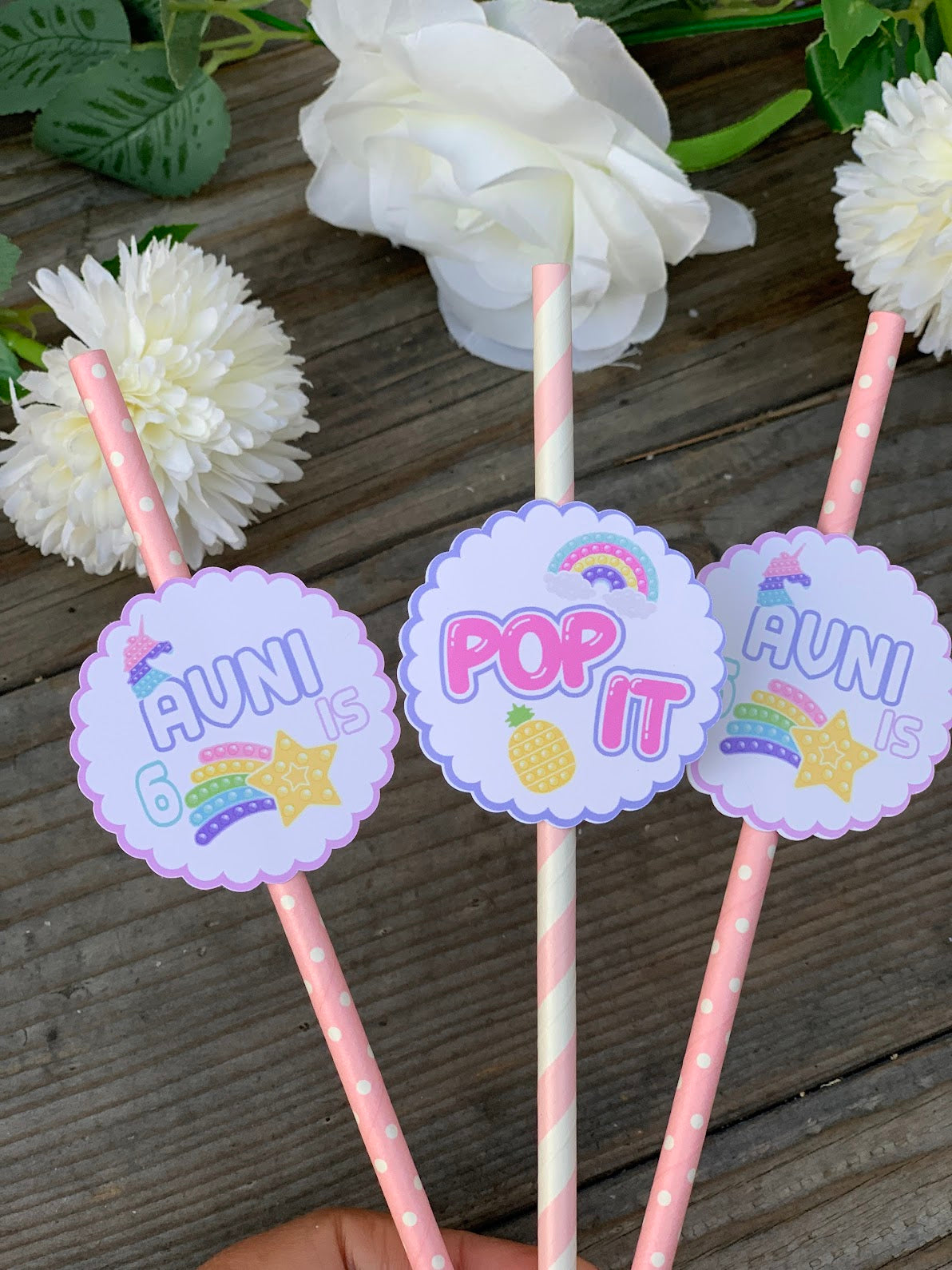 POP-IT decorated drink straws- Pastel colors