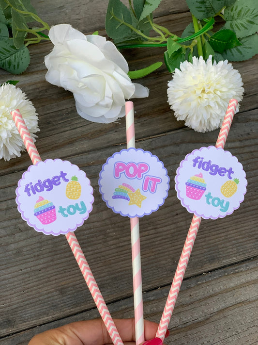 POP-IT decorated drink straws- Pastel colors