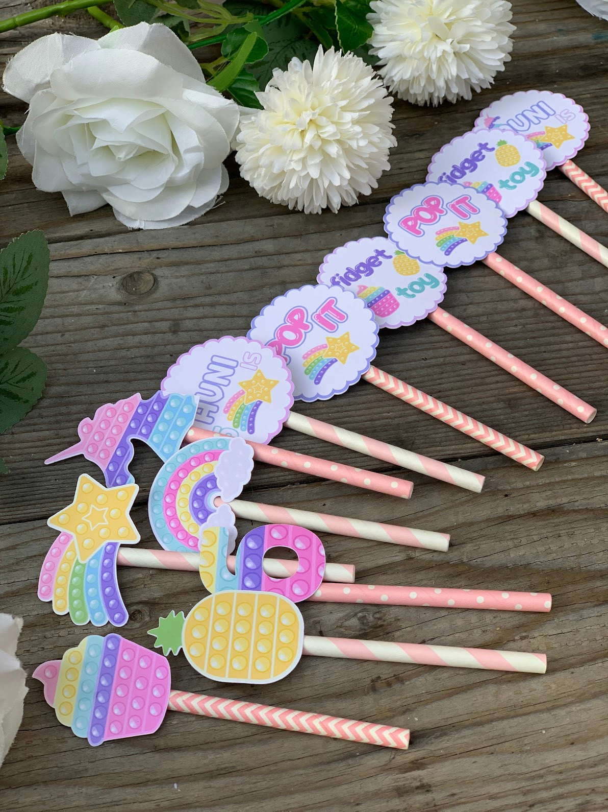 POP-IT Cupcake Toppers- Pastel colors