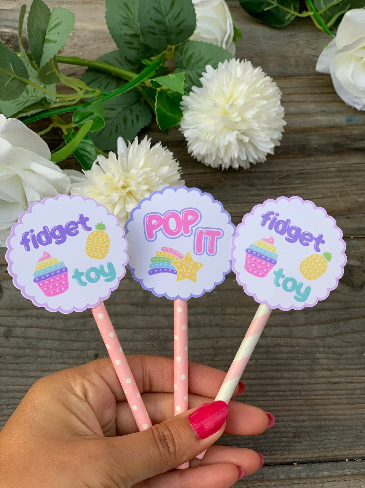 POP-IT Cupcake Toppers- Pastel colors