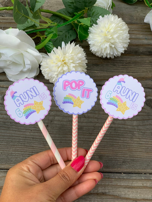 POP-IT Cupcake Toppers- Pastel colors