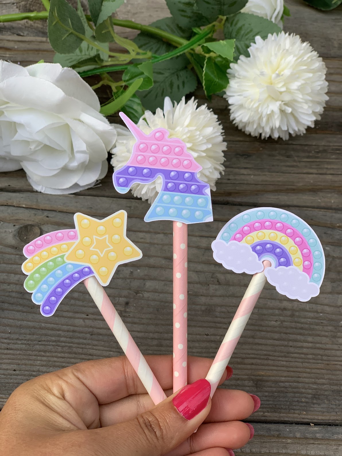 POP-IT Cupcake Toppers- Pastel colors