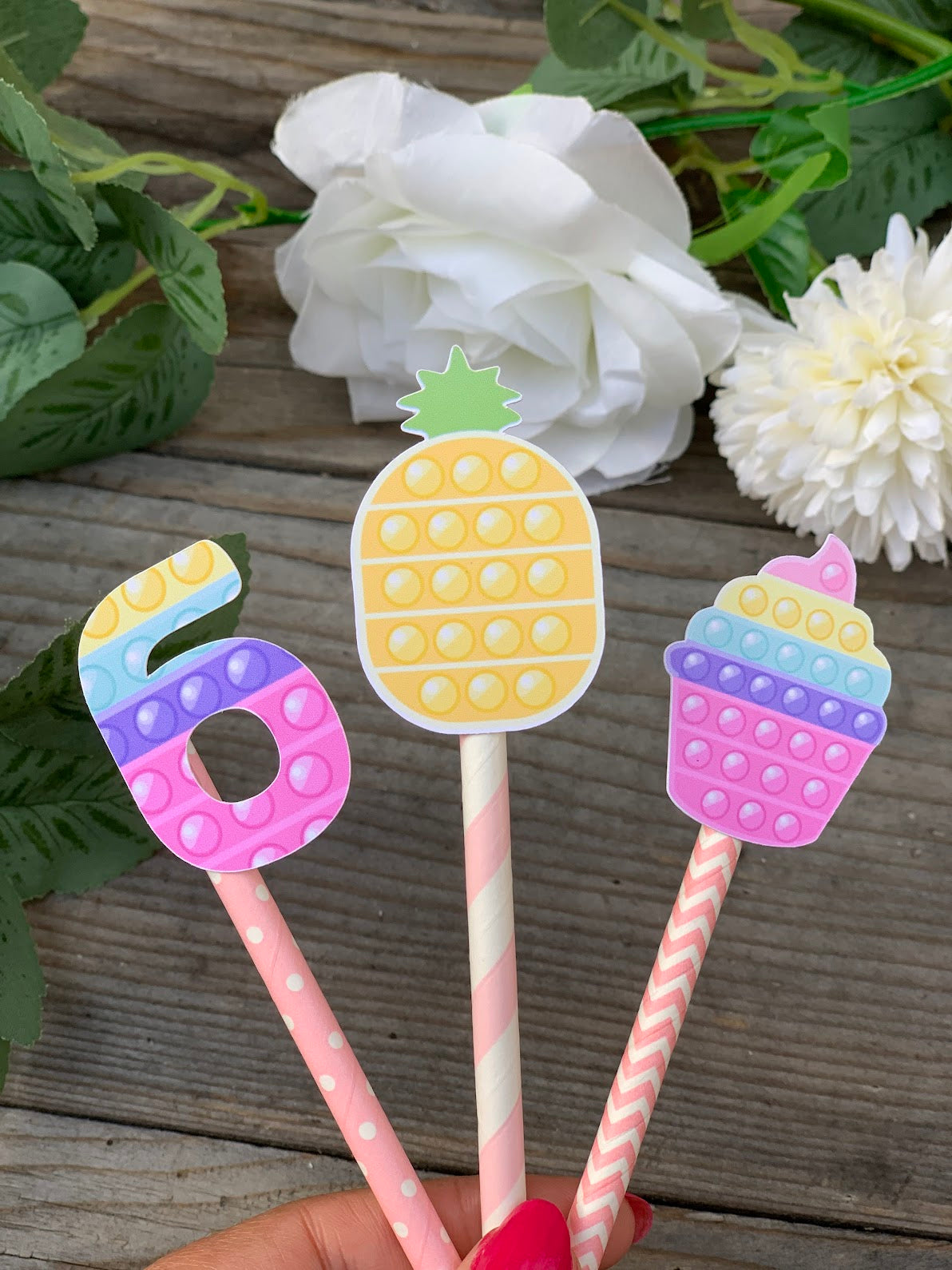 POP-IT Cupcake Toppers- Pastel colors