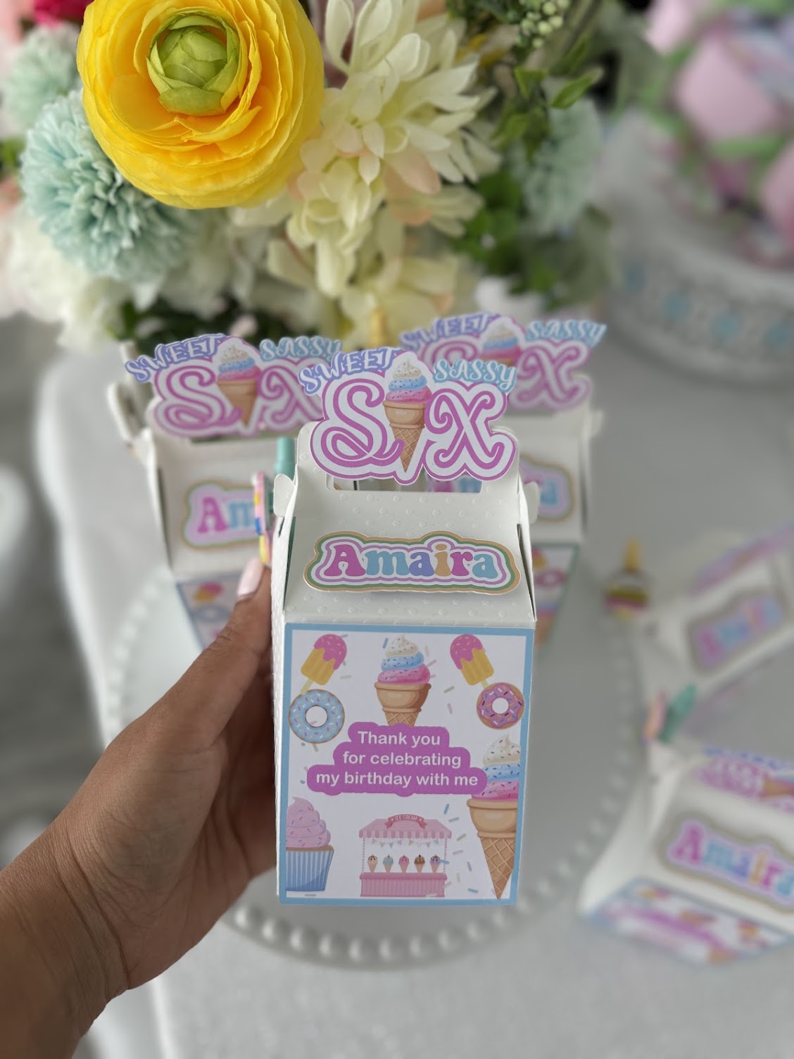 Sweet Sassy and Six party favor boxes