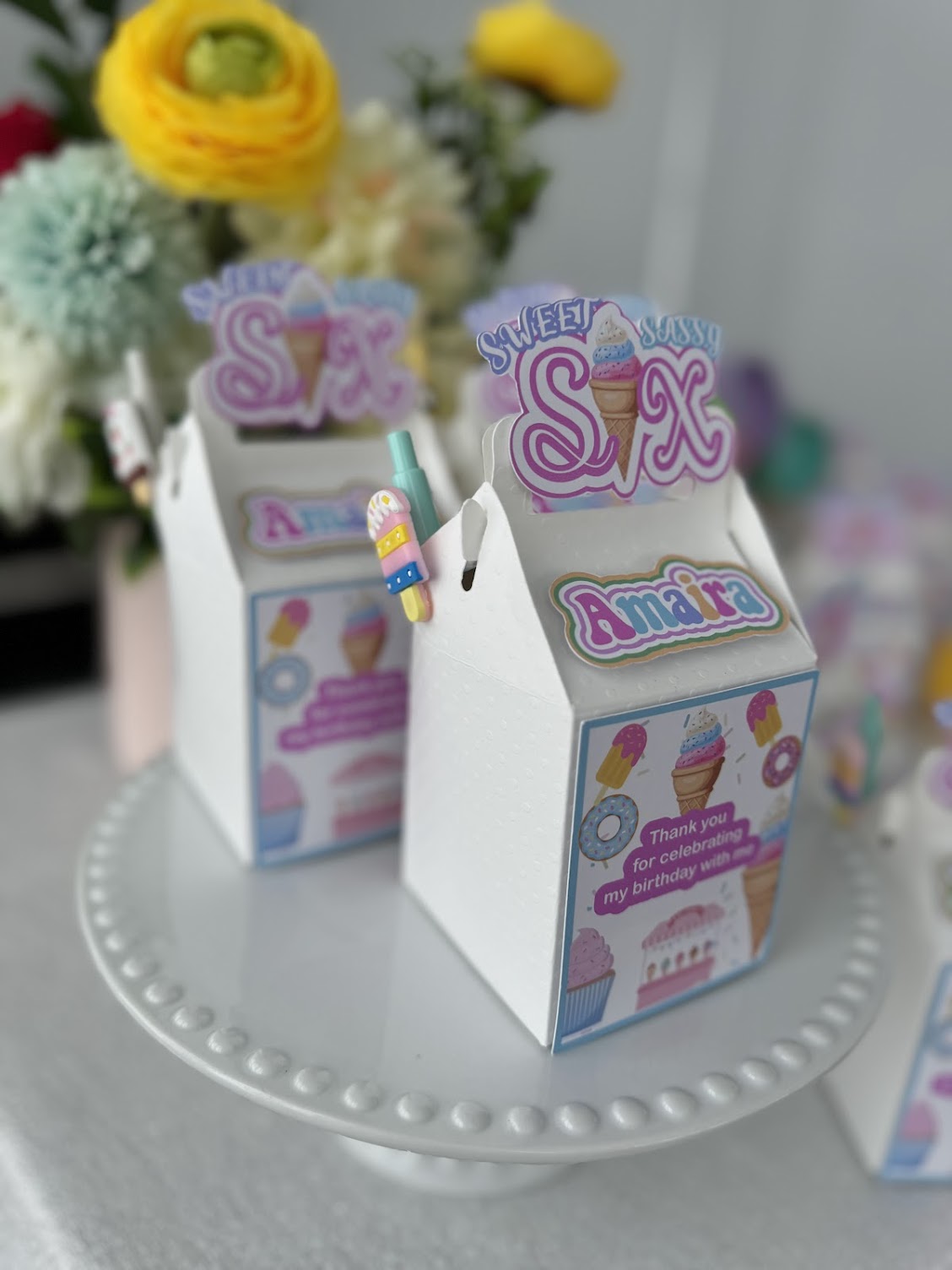 Sweet Sassy and Six party favor boxes