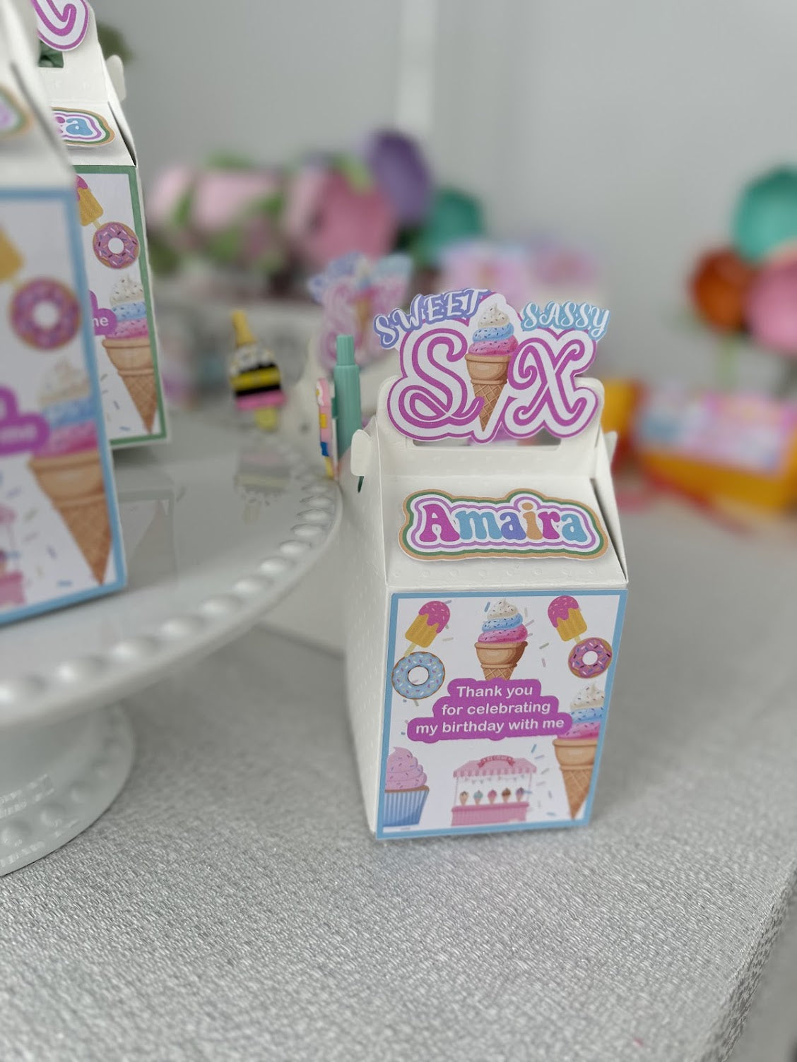 Sweet Sassy and Six party favor boxes