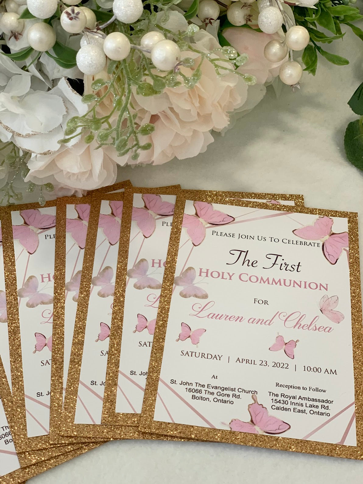 Baptism Butterfly invitations, Holy Communion Invites