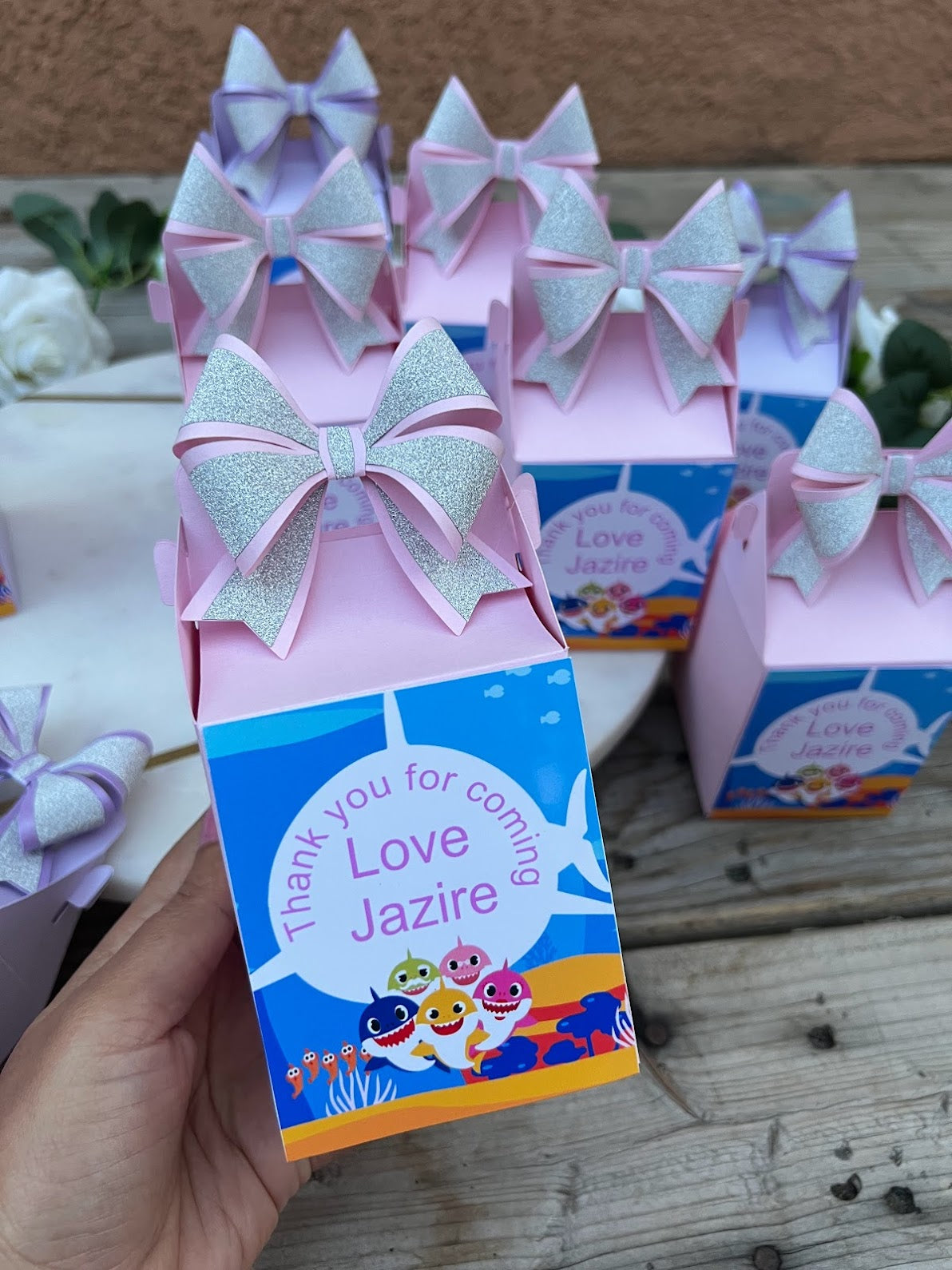 Baby shark favor boxes