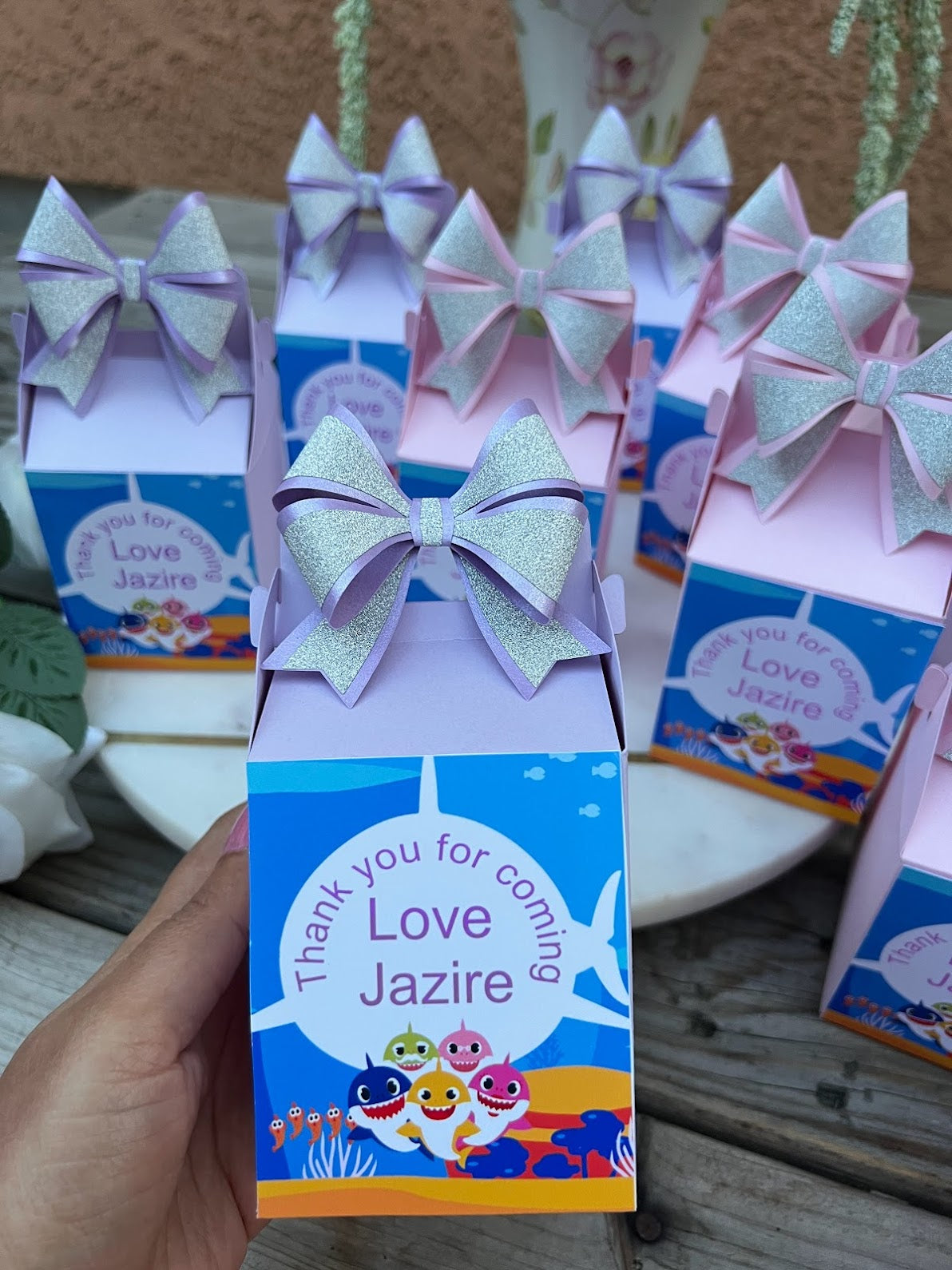 Baby shark favor boxes