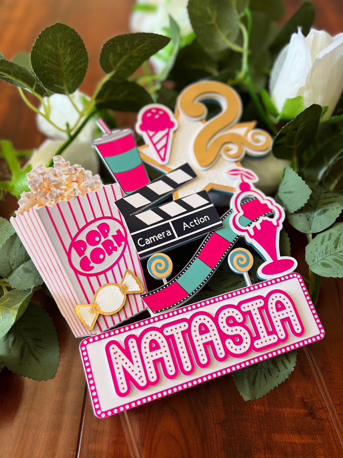 Movie Night Cake Topper, Movie theme 3D cake topper