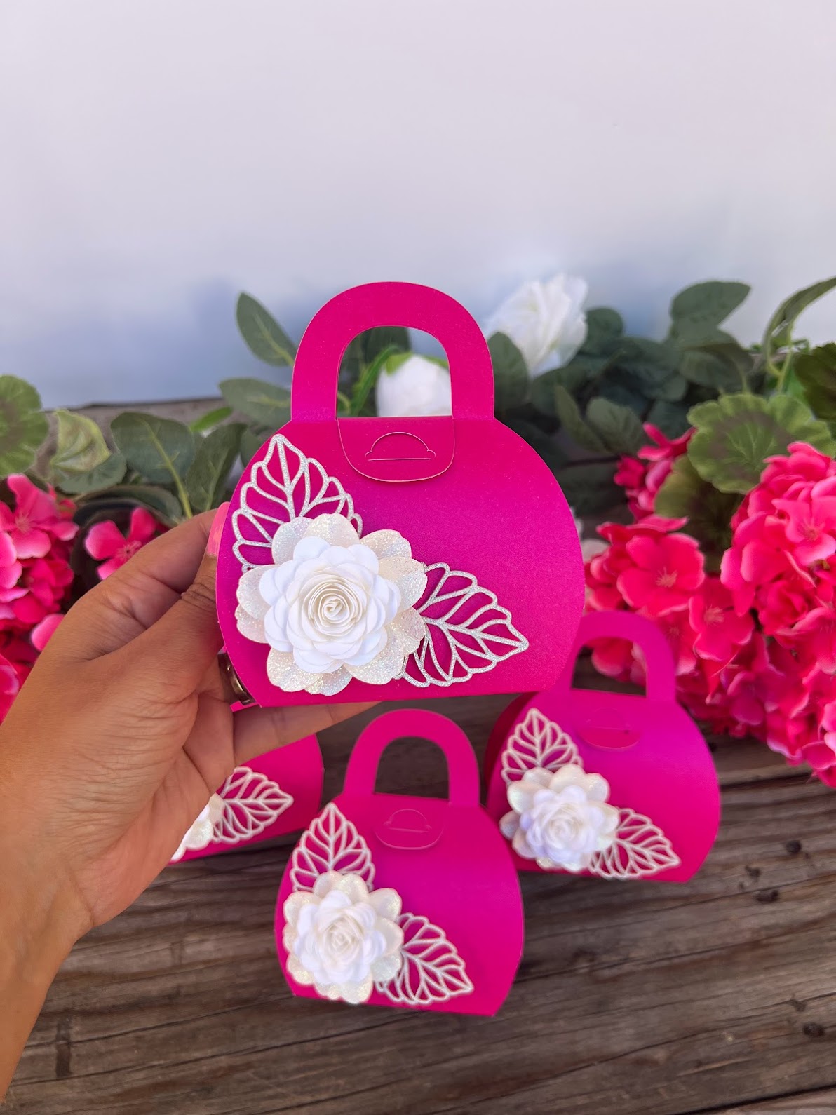 Hot pink birthday party favor boxes