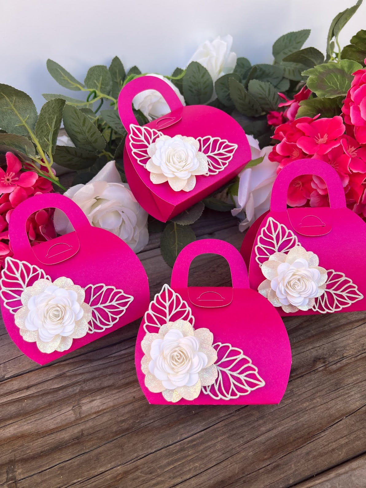 Hot pink birthday party favor boxes