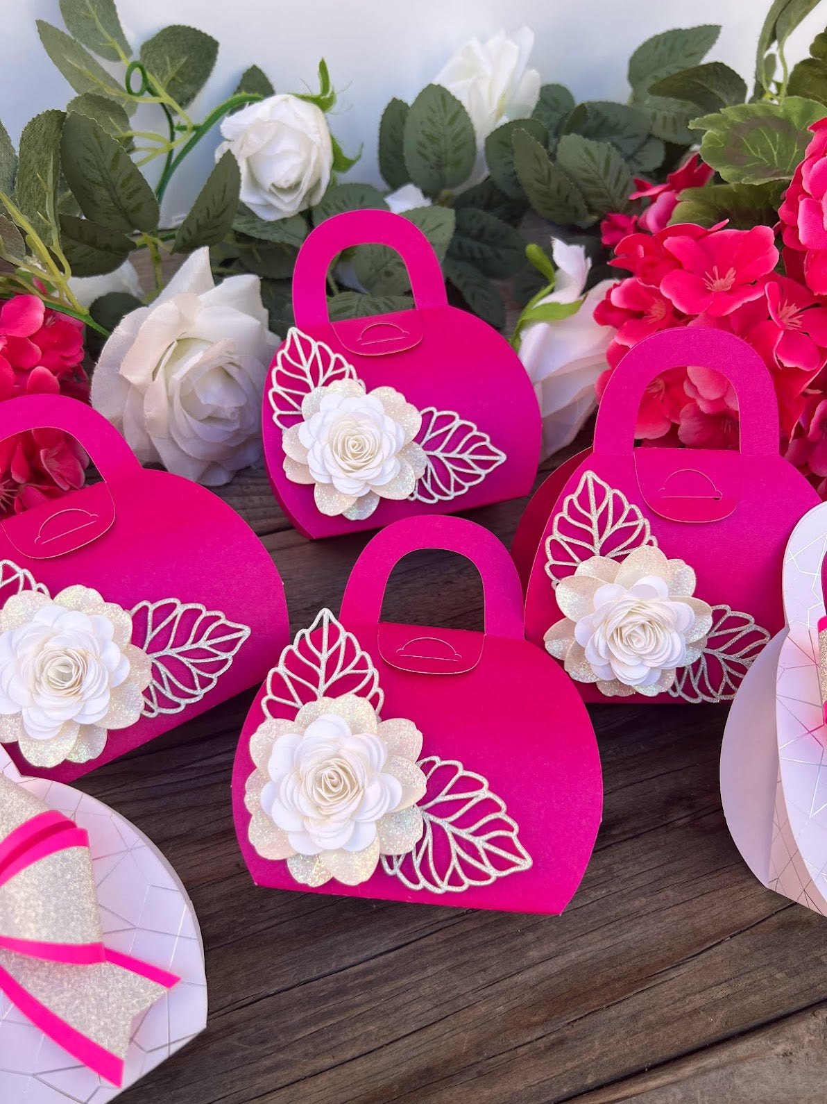 Hot pink birthday party favor boxes