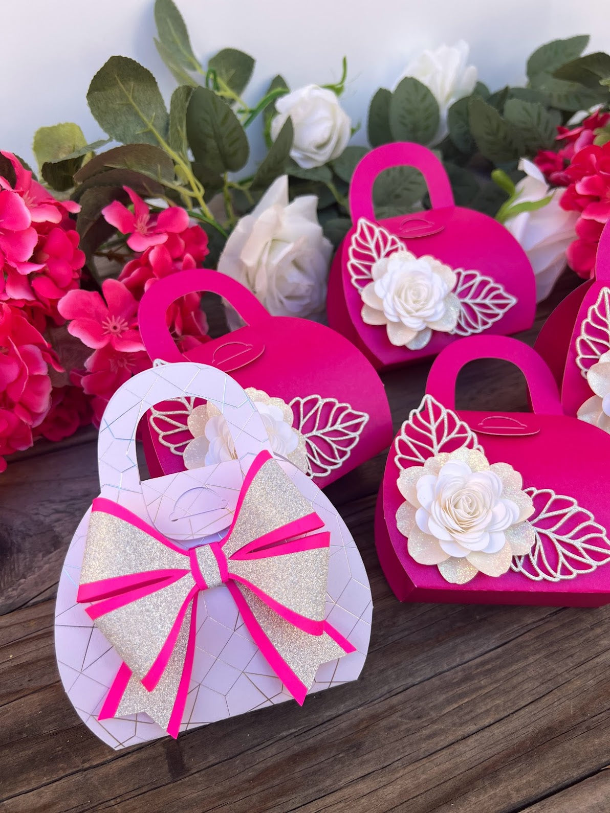 Hot pink birthday party favor boxes