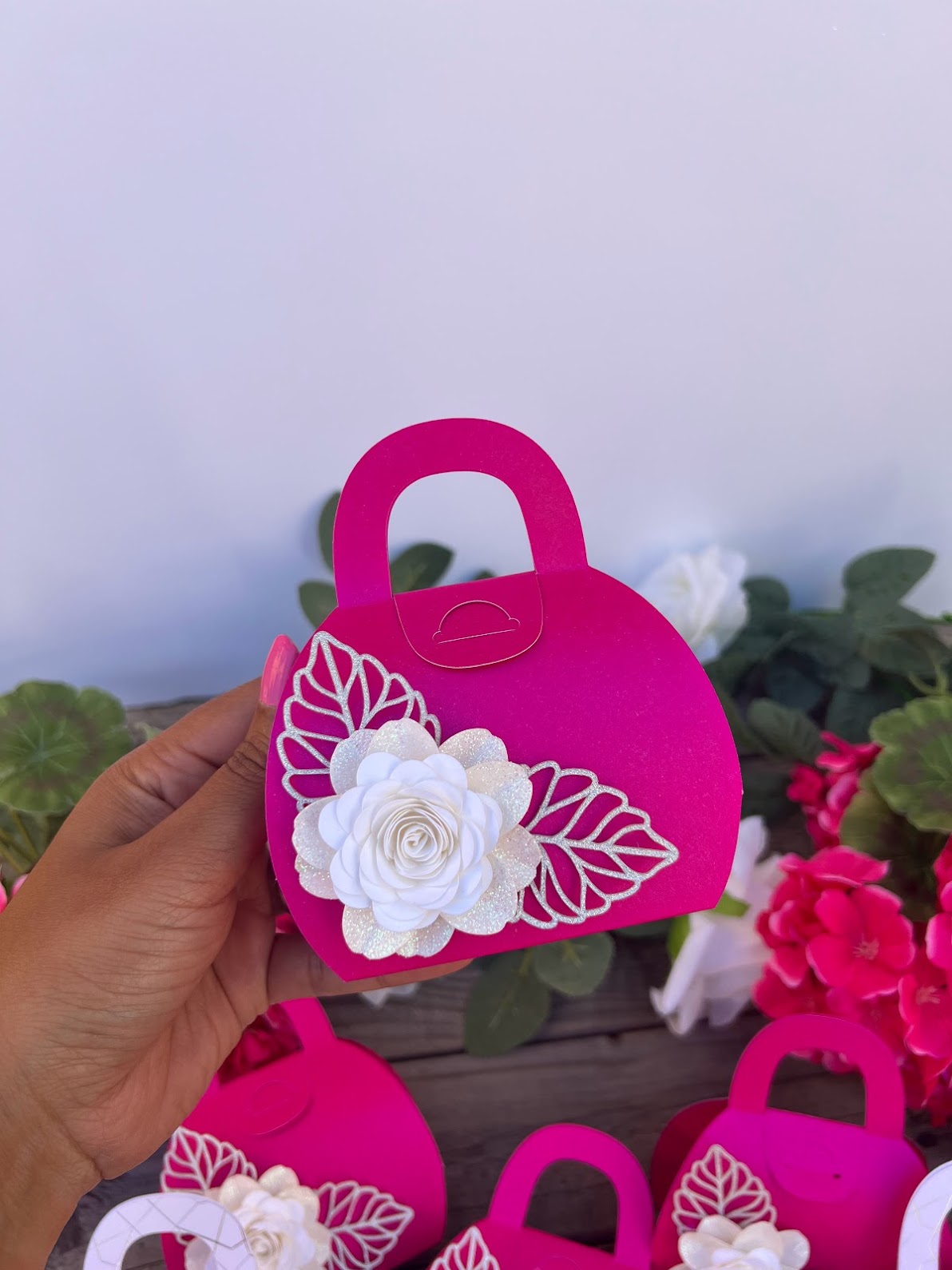 Hot pink birthday party favor boxes