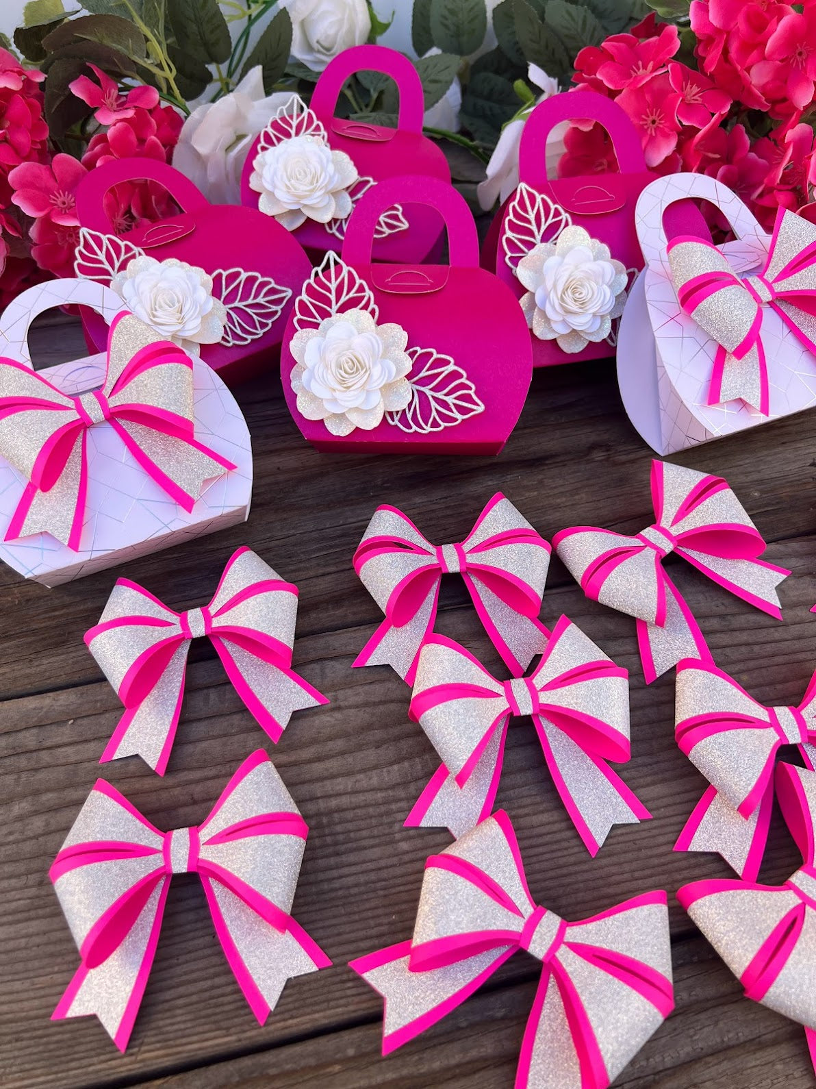 Hot pink birthday party favor boxes