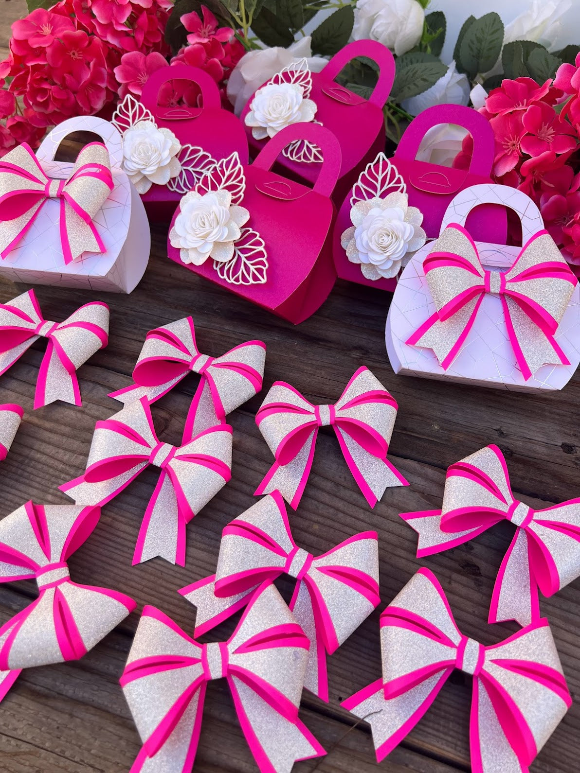 Hot pink birthday party favor boxes